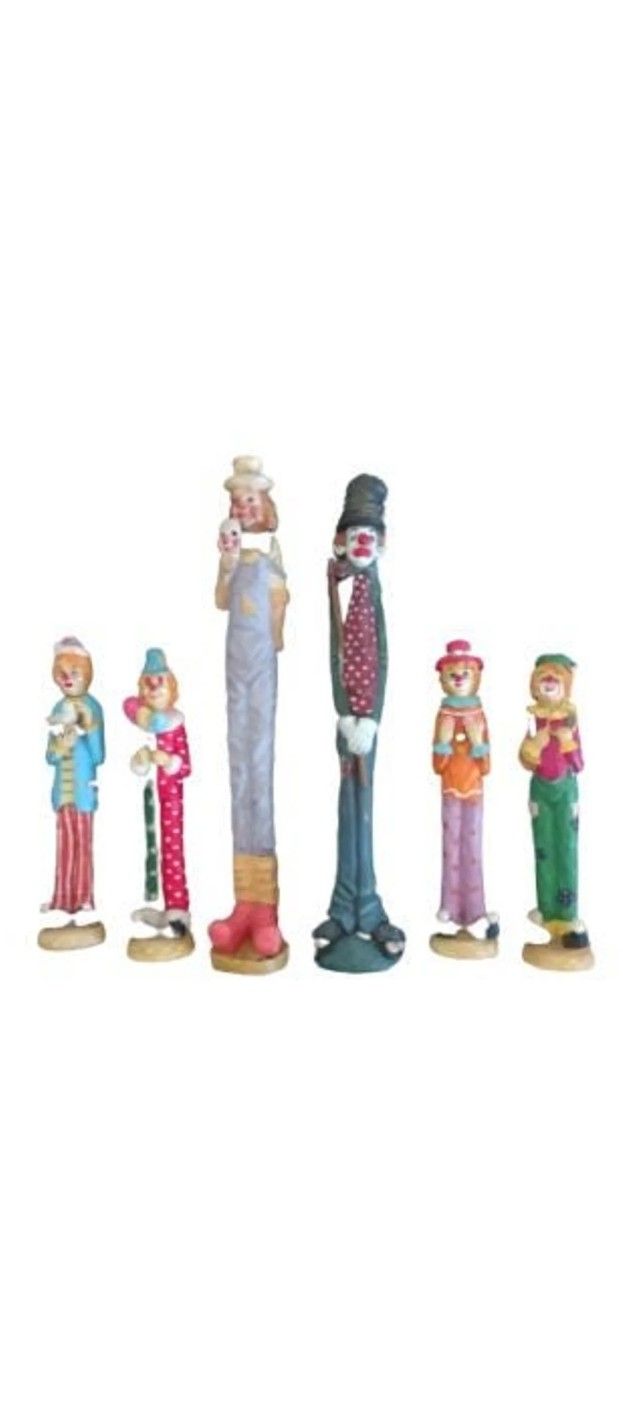 6 Vintage - 1960's Tall Clown Figurins