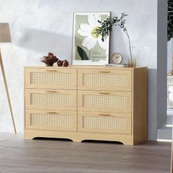 Modern Rattan 6 Drawer Dresser 