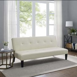 Naomi Home Tufted Split Back Futon Sofa Bed | White Faux Leather | Brand New in Box