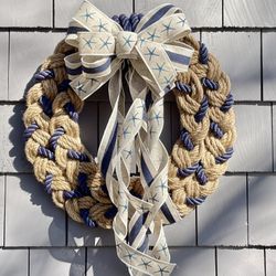 18 inch jute and boat rope wreath with Starfish bow