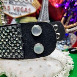 Wide Band Bracelet With Swarv Crystal's And Mother Of Pearl Snaps