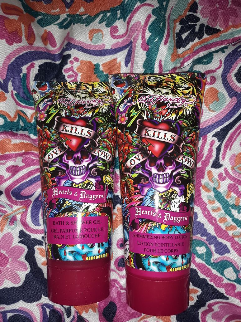 Ed Hardy body wash and a lotion