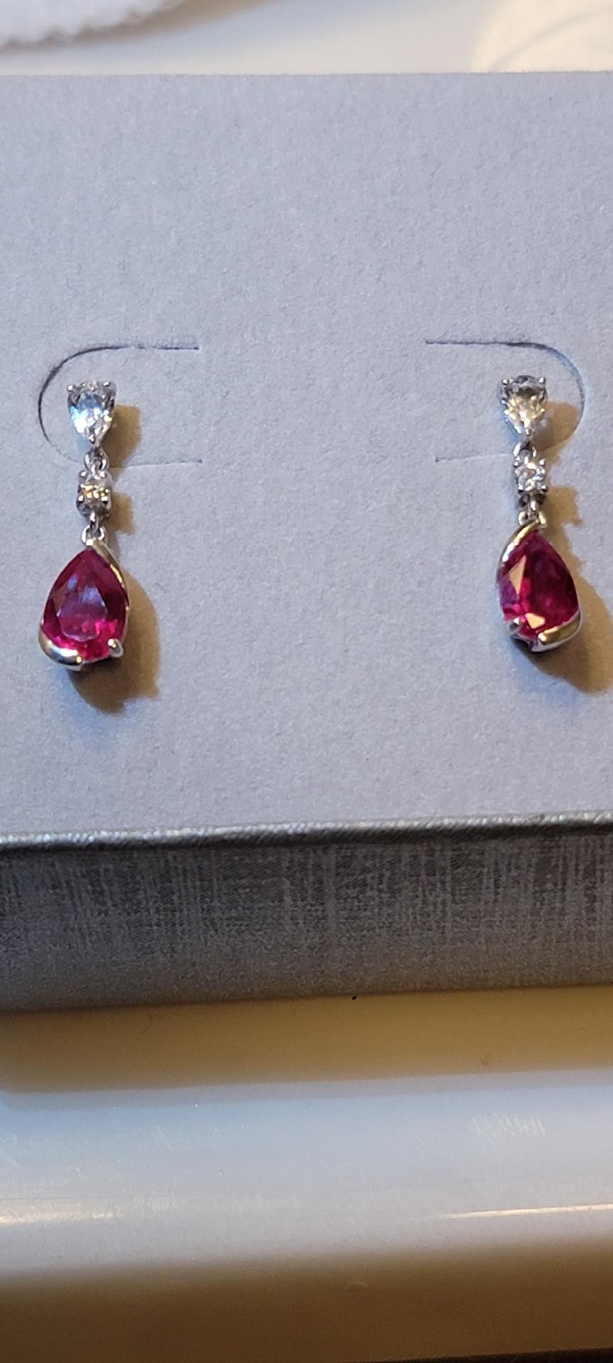14kt White Gold Diamond Ruby Earrings 