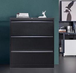 3 Drawer File Cabinet with Lock, Stainless Steel Full Metal Lateral File Cabinet for Home and Office, 35.43" L x 17.72" W x 40.28" H, Black