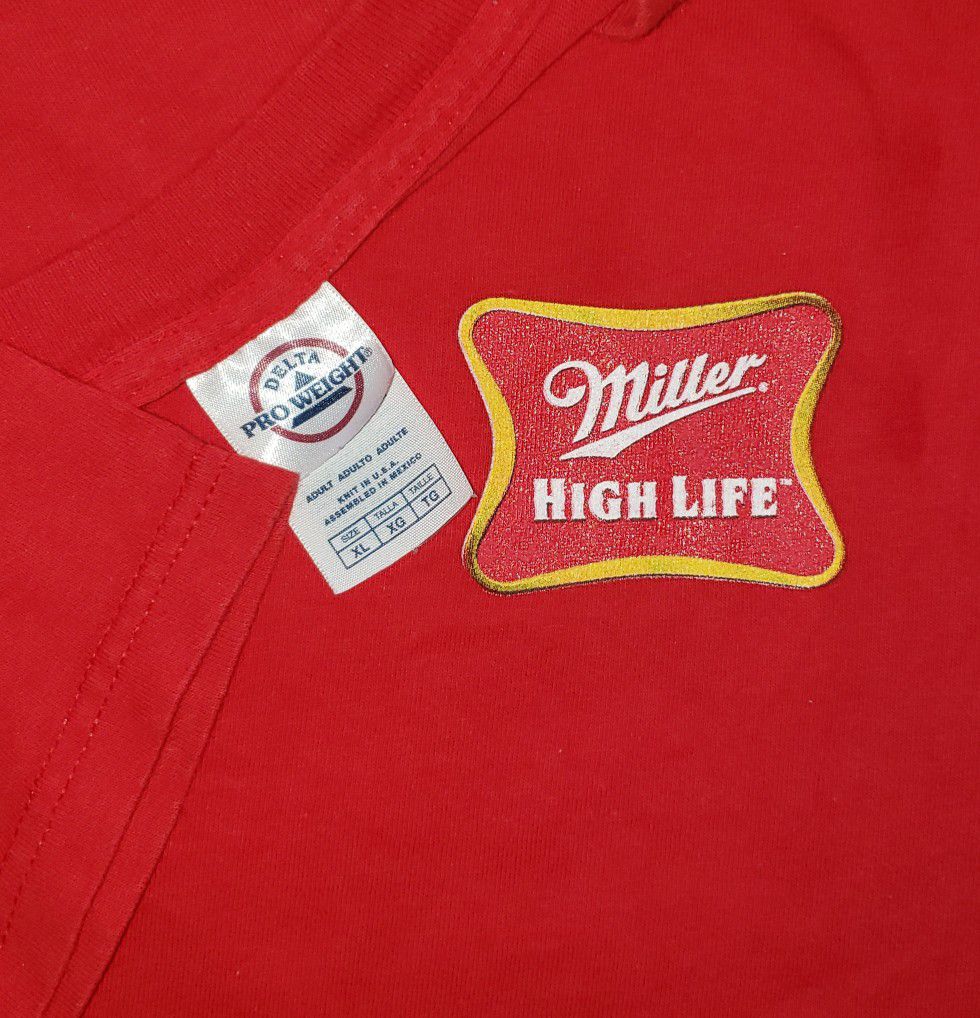 XL - MILLER HIGH LIFE Beer T Shirt Vintage BREW CREW Champagne of Beers Mens X-Large