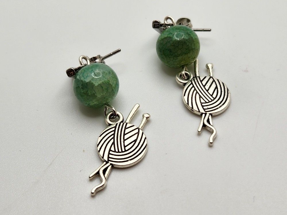 Green Knitting Earrings