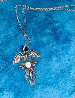 Gothic Bat Winged Pendant Necklace with Gem
