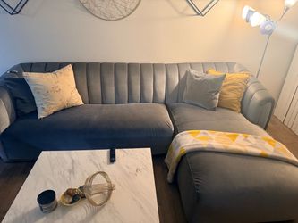 Gray Velvet Sectional Sofa with Chaise