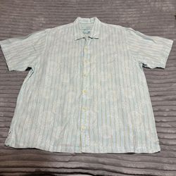 Tommy Bahama 100% Linen Floral/Stripped men’s size XL Hawaiian button up shirt 