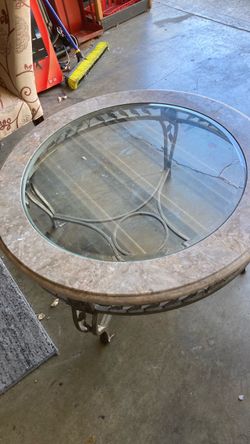 Round Glass Top Coffee Table with Stone Edge