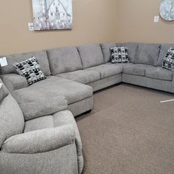 Ashley Furniture Light Color U Shape Sectional Couch With Lounge Chaise Set⭐$39 Down Payment with Financing ⭐ 90 Days same as cash