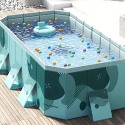 Large Family Party Pool Set - 102.36" Pvc Framed Folding Swimming Pool, Perfect For Indoor/Outdoor Use, 98.43" Spacious