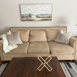 GORGEOUS Beige Sofa with Nailhead Trim