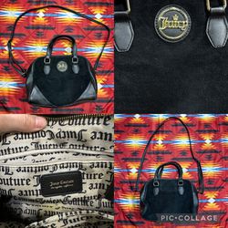 Juicy Couture Purse Black Velour Satchel Bag Logo Crossbody Flaws