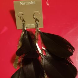 Natasha Black feather earrings
