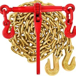 Chain and Binder, 3/8"×10ft Chain, G70 Load Chains and Binders, Detachable Anti-Skid Handle, Tie Down Hauling Chain Binders for Flatbed Truck Trailer,