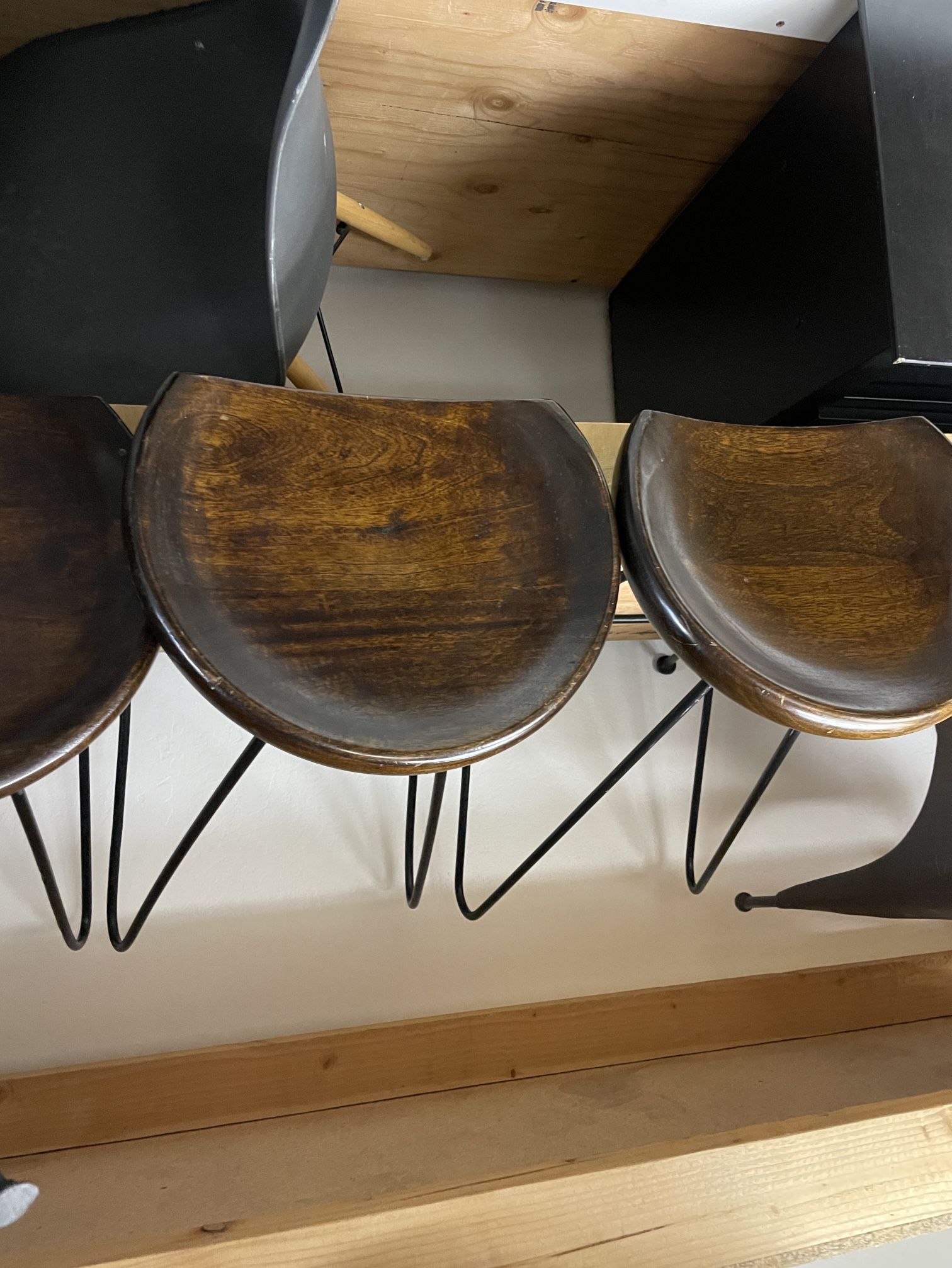 2 Wooden Stools With Steel Legs 