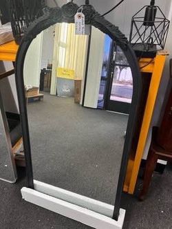 New 23" X 42" Hand Carved Rose Mirror Black Arch Wall Decor for Living Room Bathroom