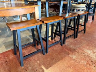 Two-Tone Wooden Counter Stools with Saddle Seats (Set of 4)