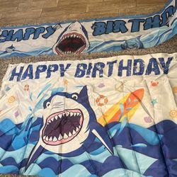 Lot Of 2 Shark Happy Birthday Banner Party Backdrop 