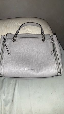 Calvin Klein Light Gray Pebbled Leather Satchel