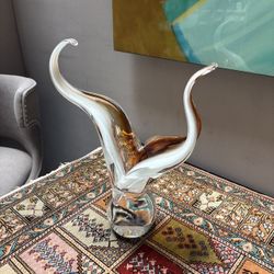 Large Amber & White Abstract Art Glass Sculpture