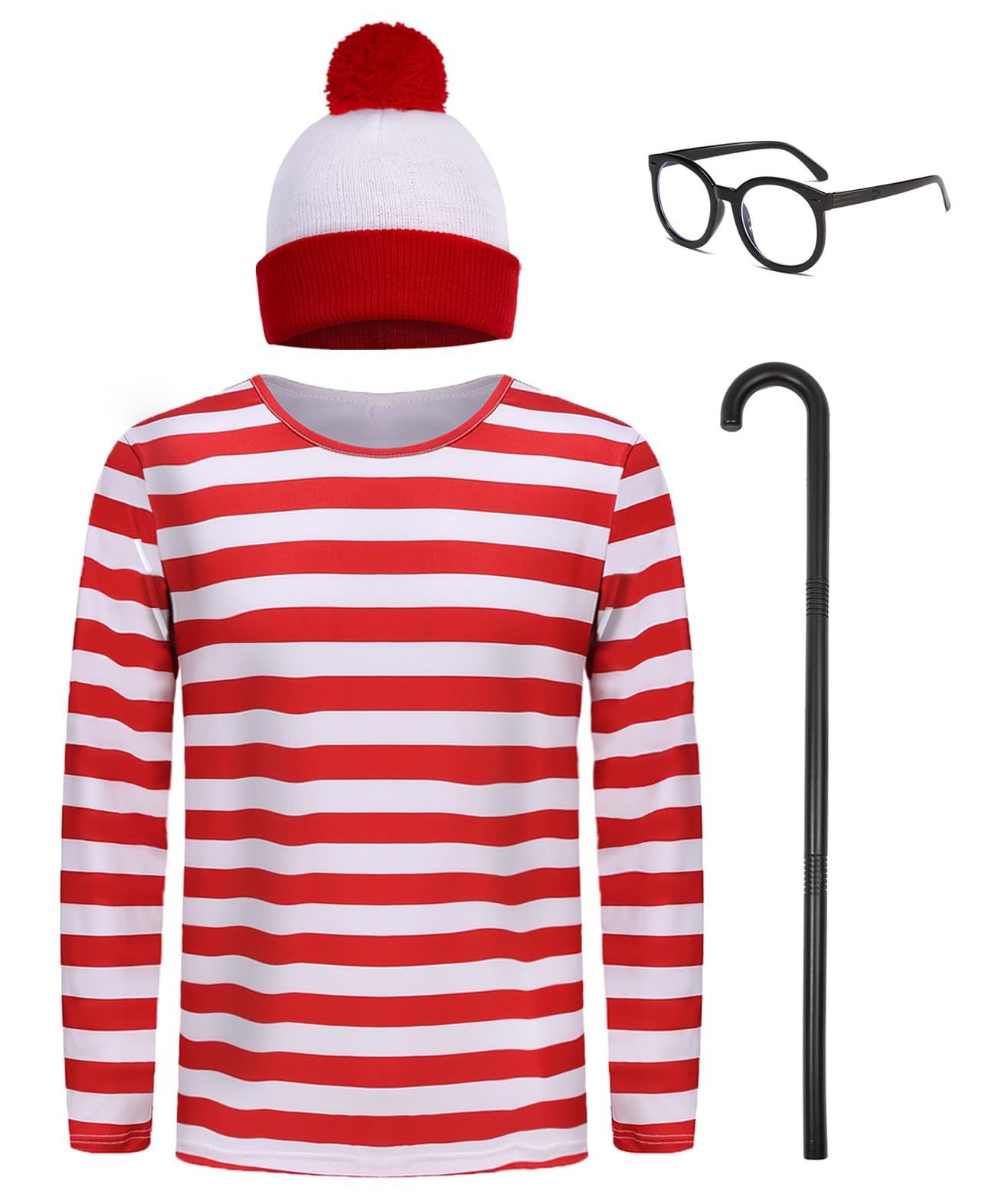 Where’s Waldo Red And White Stripped Costume - Halloween cosplay