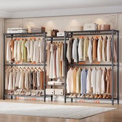 S3 Expandable Heavy Duty Clothes Rack Closet Organizer System Black Adjust from 5'8" to 8'3", Max Load 1200LBS, Freestanding Portable Closet System wi