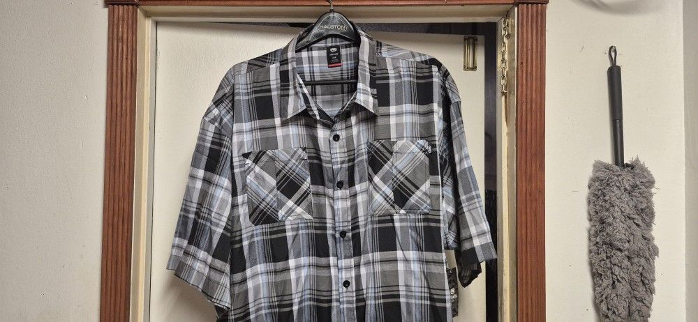 Ecko Unltd Men's 6XB Grey And Black Plaid Button Down Shirt