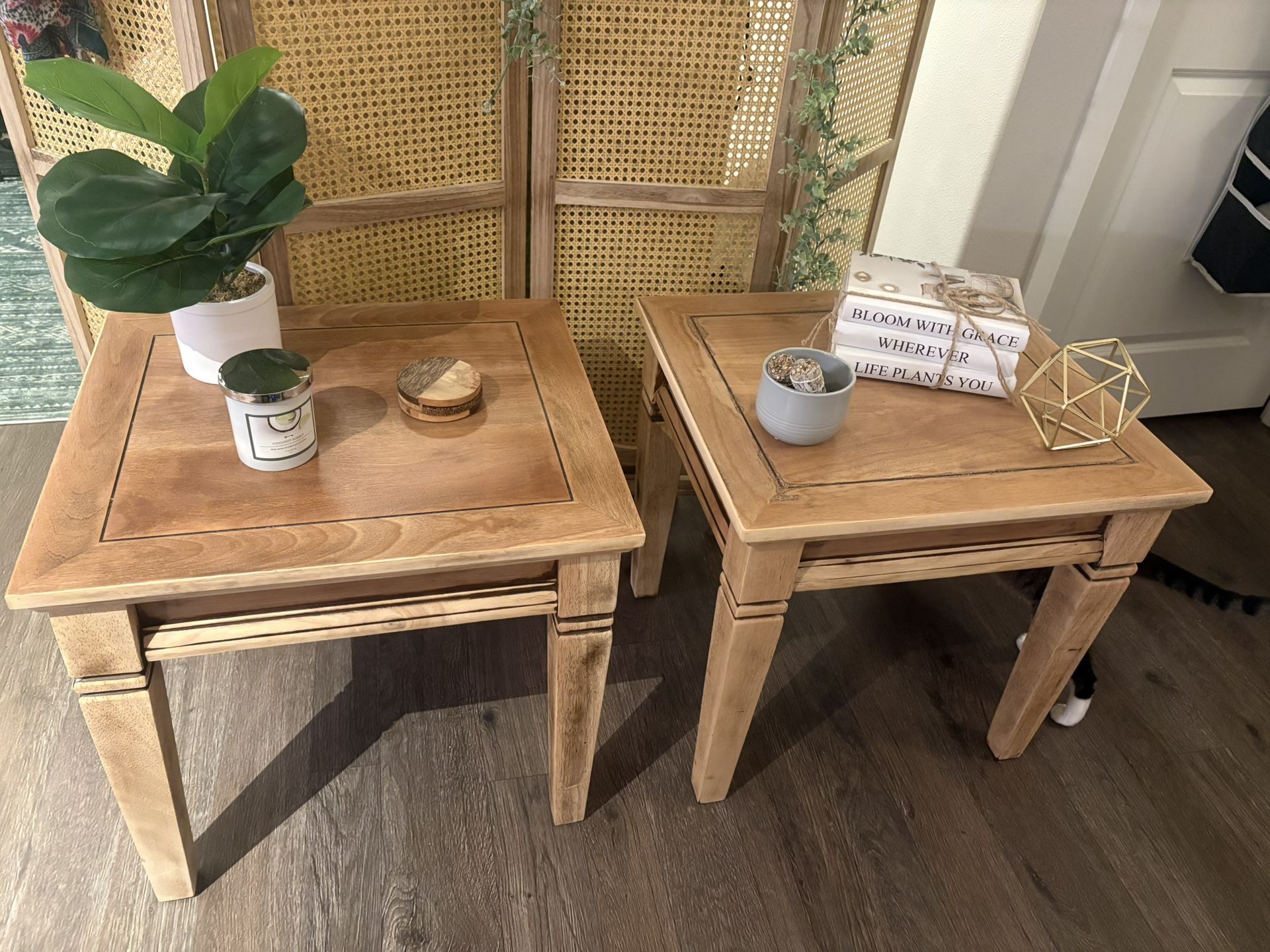 Boho Natural Wood End Tables – Set of 2