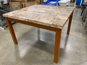 Stone Top Counter Height Square Dining Table with Warm Wooden Legs