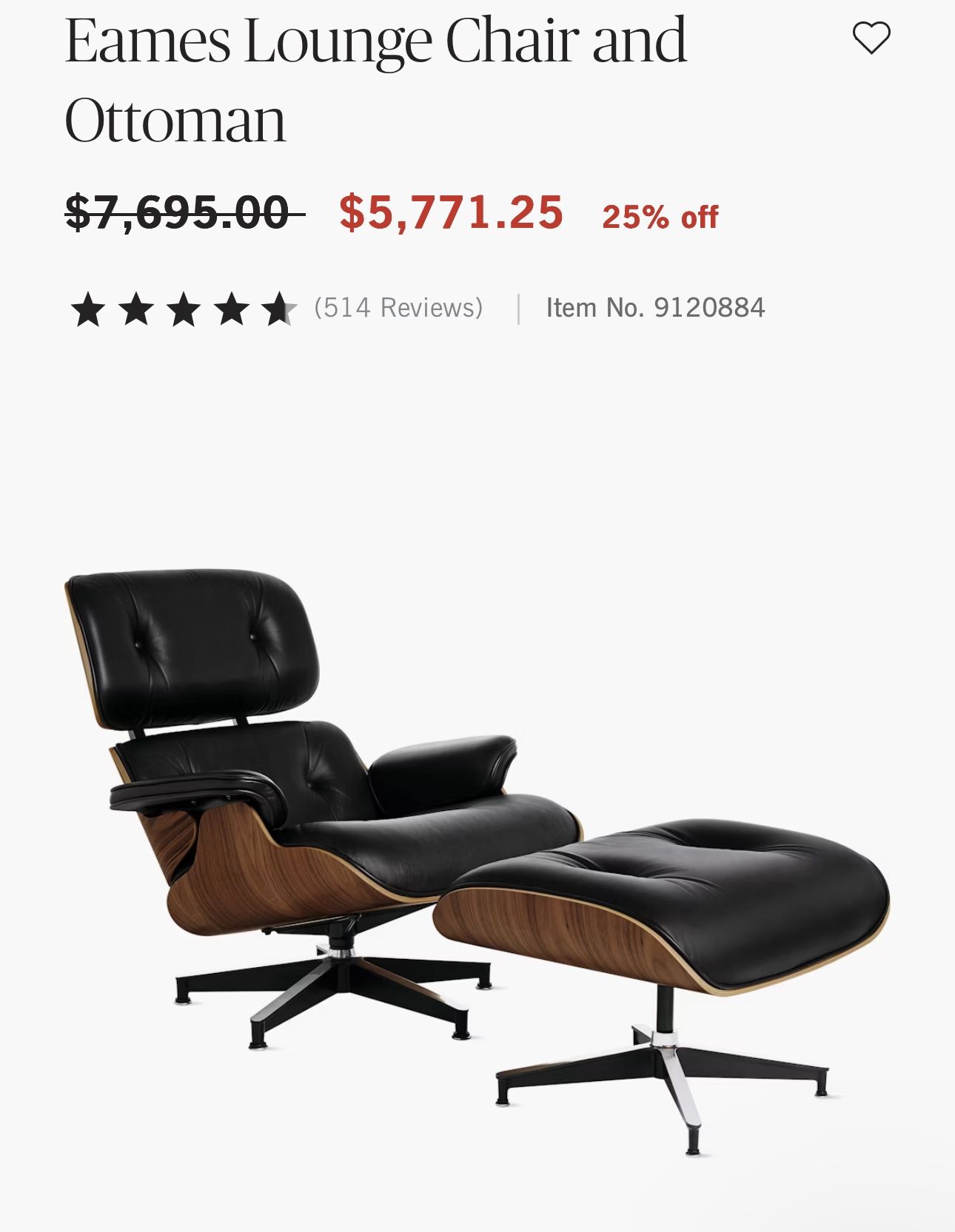 Black Leather Eames  Lounge Chair And Ottoman 360 Swivel