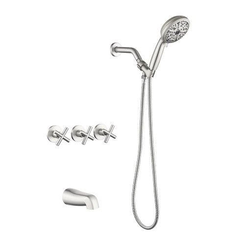 3 Handles Tub Shower Faucet Set with 10 Spray Handheld Shower 4.7 Inch Shower Handheld Shower Tub Kit Wall Mounted Shower System with Tub Spout Brushe