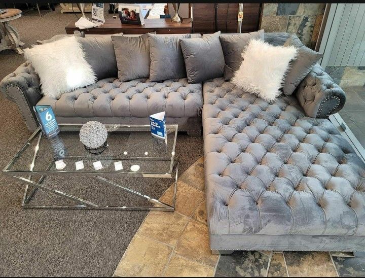 London Gray Velvet RAF Oversized Sectional / couch /Living room set