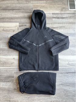 Nike Tech Fleece Men’s Black Full Zip Hoodie Joggers Tracksuit Set Size Large L