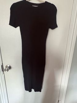 Black Ribbed Knit Midi Bodycon Dress