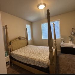 Queen Wood Bed Frame With Mattress 