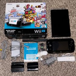 BLACK NINTENDO WII U CONSOLE WITH MARIO VIDEO GAME, GAMEPAD & CONTROLLER 