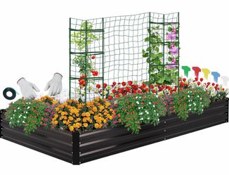 NEW IN BOX 8’x4’x1’ Galvanized Raised Garden Bed for Vegetables Flowers Herbs, Metal Raised Garden