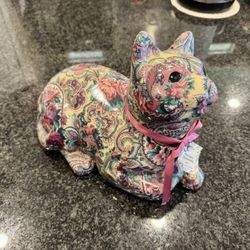 Vintage Porcelain Patchwork Cat Figurine By Joan Baker Designs