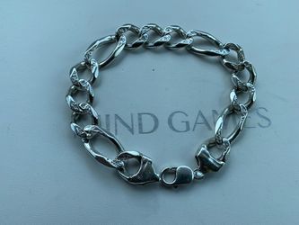 Heavy Vintage 925 Sterling Silver Pavé Figaro Chain Bracelet - 47 Grams