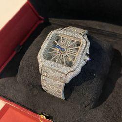 VVS1 Moissanite , Fully Iced Stainless Steel Diamond Customized Cartier Watch