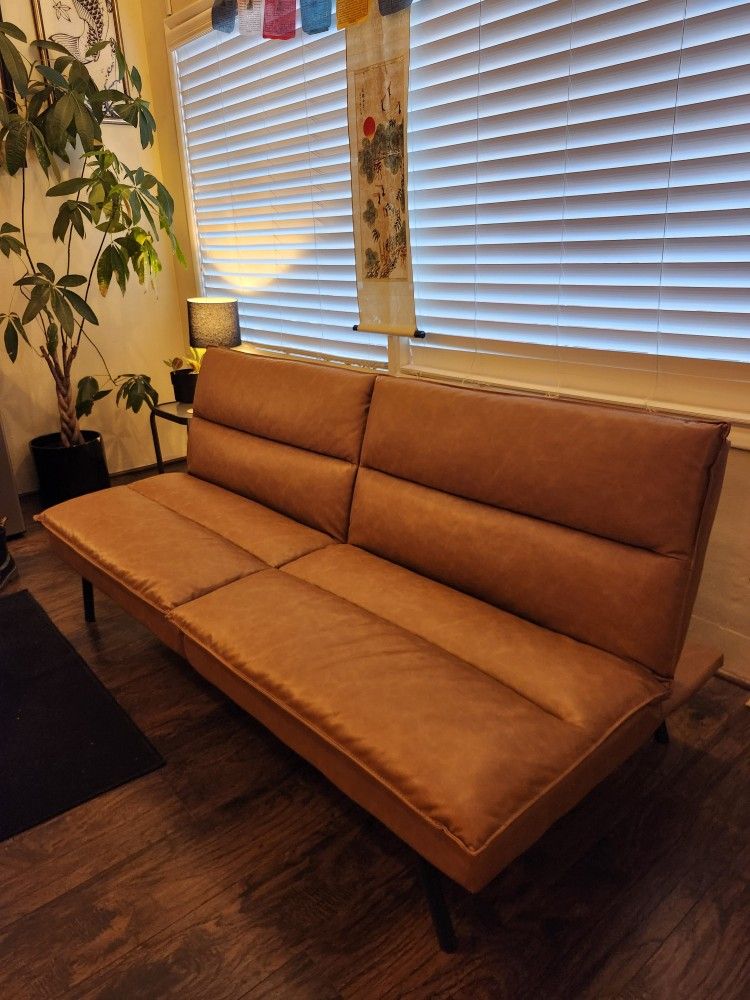 Brown Leather Couch Futon