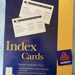 AVERY LASER INDEX CARDS 3” x 5” MODEL 5388