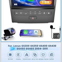 2+64G Radio for Lexus GS300 GS350 GS400 GS430 GS450 GS-2011 Android 15 CarPlay Car Stereo 9'' Touch Screen Android Auto, AHD Backup Camera, Bl