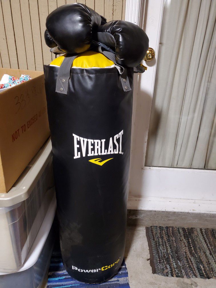 Hundred-pound boxing bag and gloves, like new $ 120 in the Renton area.