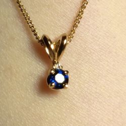 Blue Sapphire and Diamond Necklace in 14k Yellow Gold