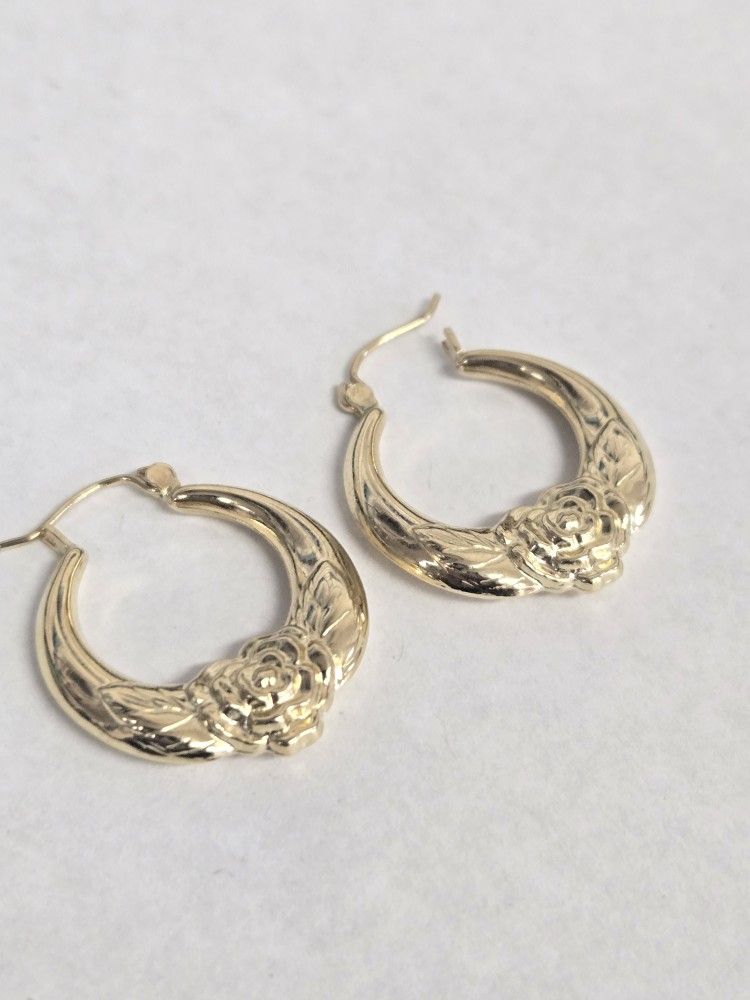 14kt Gold Hollow Rose Hoops