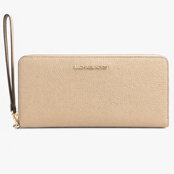 Michael Kors Beige Leather Wristlet Wallet – Gold Logo – Authentic