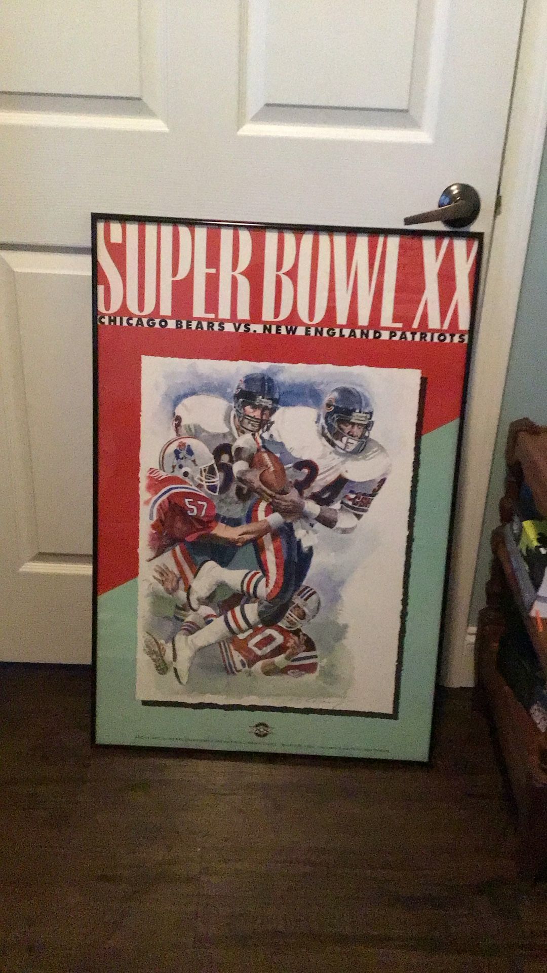 Vintage Walter Payton Chicago Bears Super Bowl XX Poster Framed